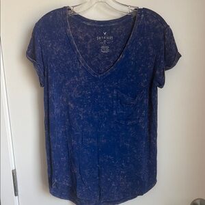 American Eagle Outfitters Navy Mineral-Wash V-Neck Pocket Tee